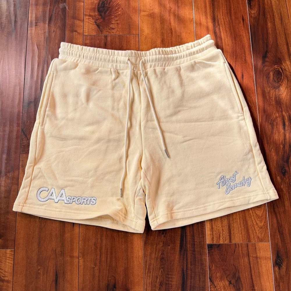 Almost Someday CAA Sports Embroidered Cotton‎ Yellow 7" Inseam Shorts Mens XXL